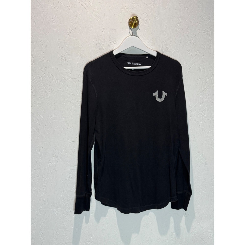 True Religion Mens Black Thermal Long Sleeve World Tour Buddha Graphic Shirt S
